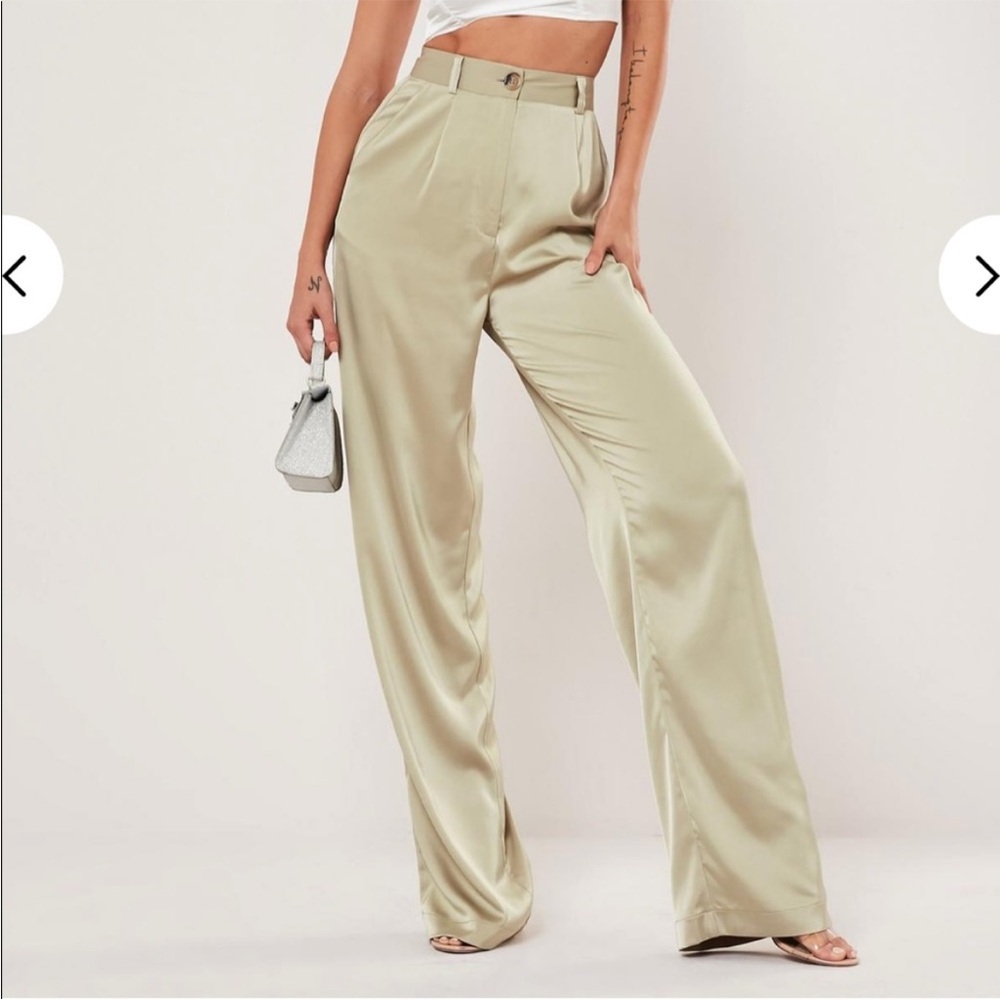 Missguided green satin pants